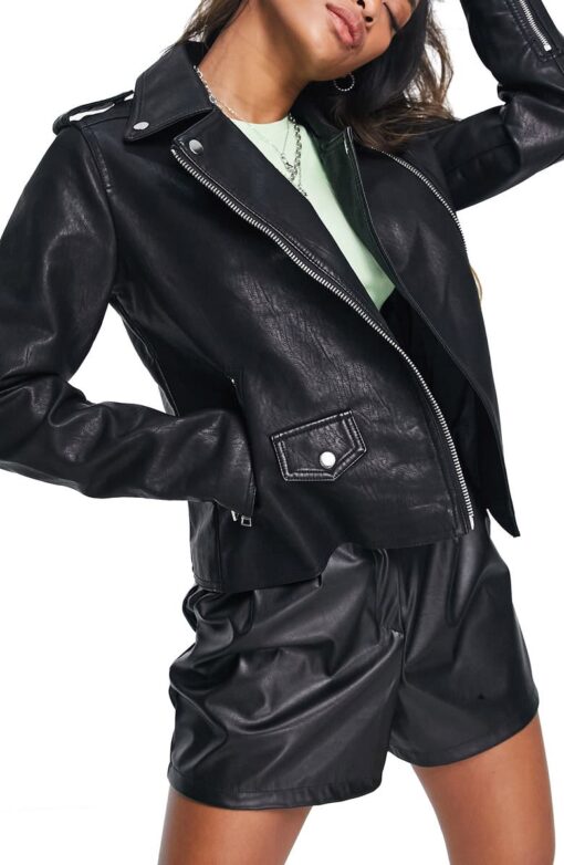 Women's Faux Leather Biker Jacket - Image 2