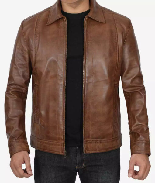 Reeves Men's Chocolate Brown Shirt Collar Leather Jacket - Image 2