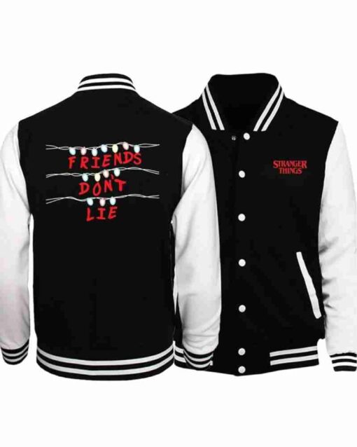 Strangers Things Friends Dont Lie Varsity Jacket