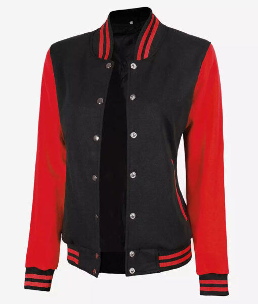 Women's Red and Black Varsity Jacket - Baseball Style