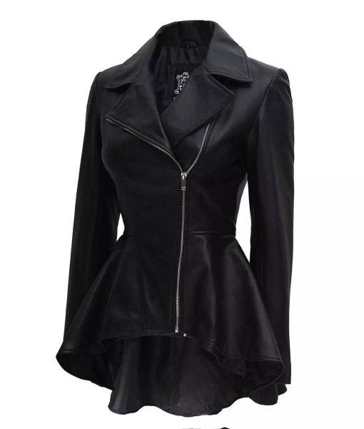 Clarissa Womens Black Peplum Leather Jacket - Image 2