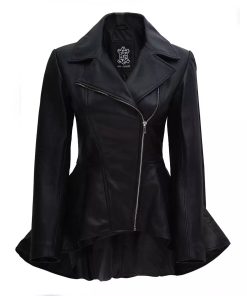 Clarissa Womens Black Peplum Leather Jacket