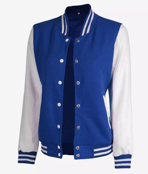 Women's Royal Blue and White Varsity Jacket - Baseball Style - Image 2