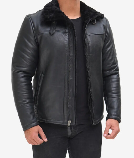 Men's B3 Bomber Shearling Black Leather Jacket - Image 2