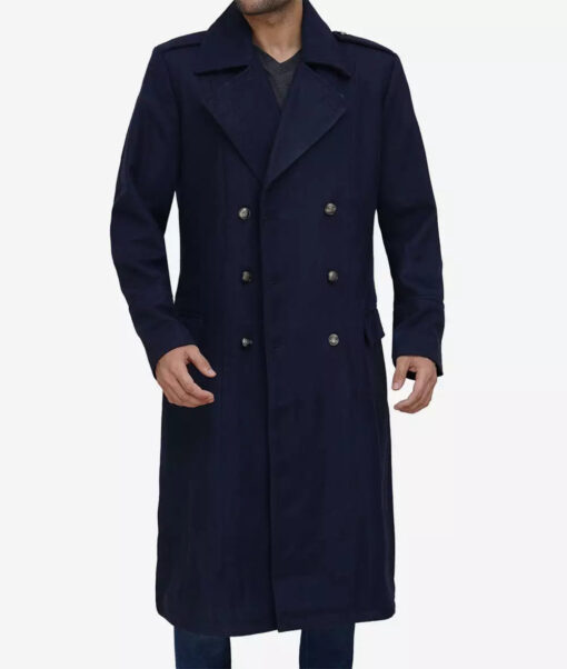 Wallace Men's Double Breasted Blue Overcoat - Image 2