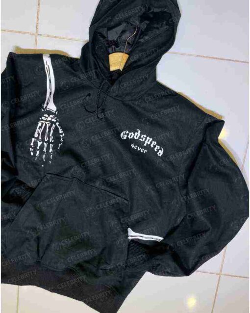 R.O.D Godspeed Skull Black Washed Hoodie - Image 4