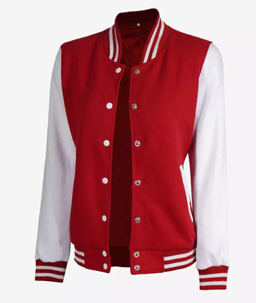 Women's Red and White Letterman Jacket - College Varsity Jacket - Image 2