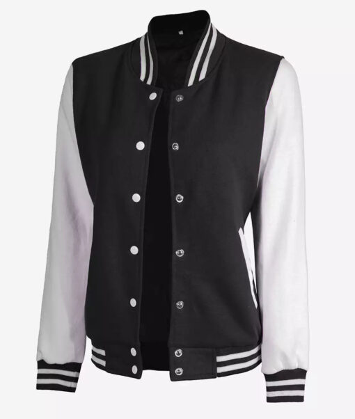Women's White and Black Varsity Jacket - Baseball Style - Image 2