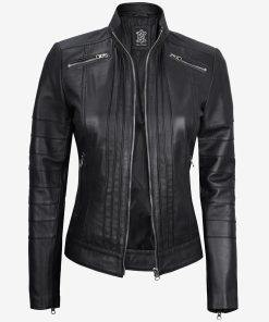 Bergamo Women's Cafe Racer Black Leather Jacket