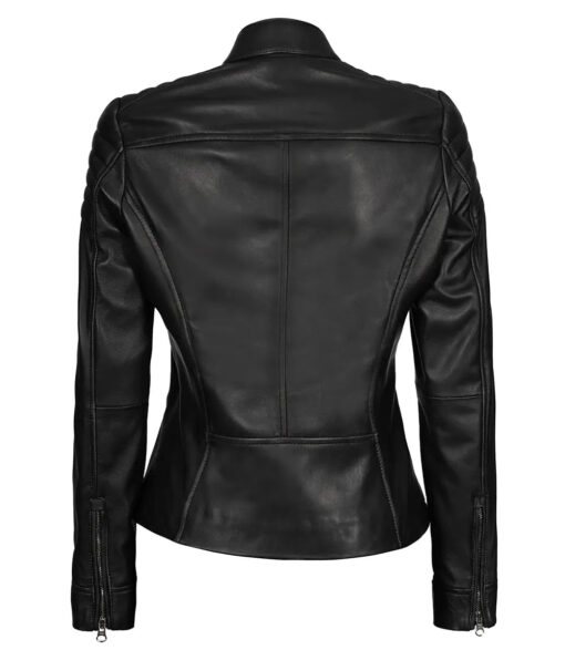 Women's Carrie Slim Fit Black Leather Jacket - Image 2