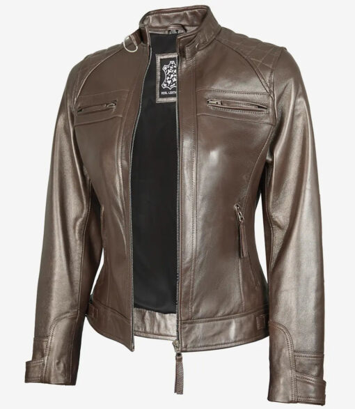 Women's Bronze Real Leather Motorcycle Jacket