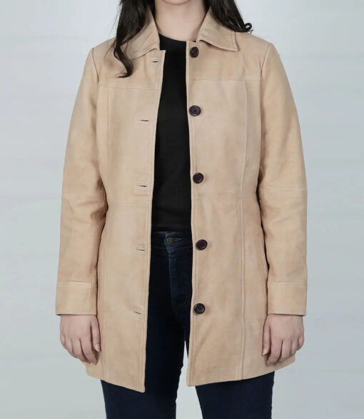 Women's Camel Button Down Suede Coat