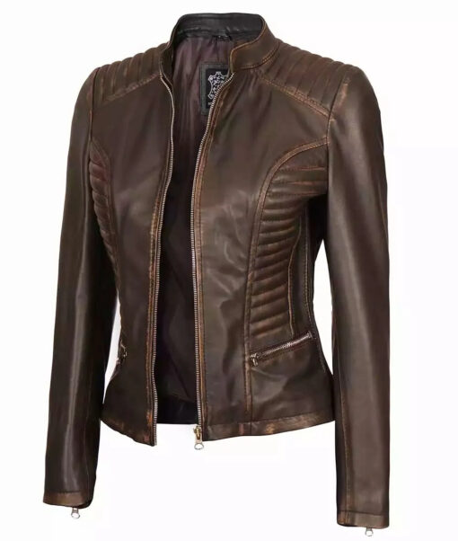 Women's Ruboff Brown Slim Fit Leather Jacket