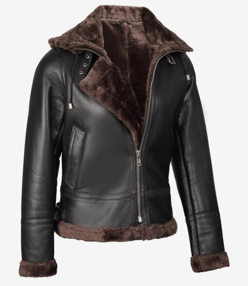 Women's B3 Dark Brown Shearling Bomber Leather Jacket - Image 2