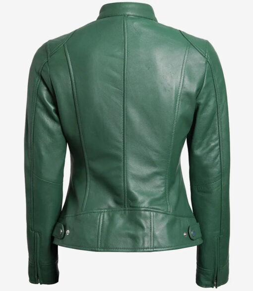 Women's Green Cafe Racer Leather Jacket - Image 2