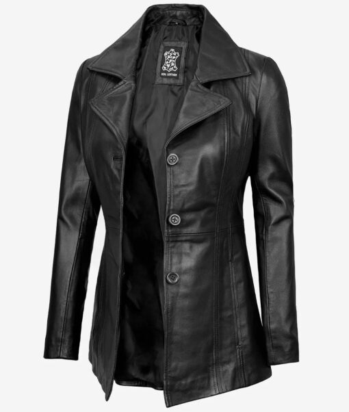 Bitonto Women's Black 3/4 Length Leather Coat
