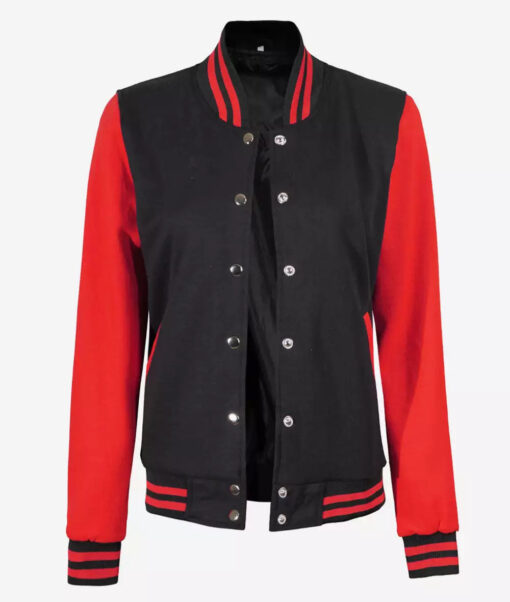 Women's Red and Black Varsity Jacket - Baseball Style - Image 2