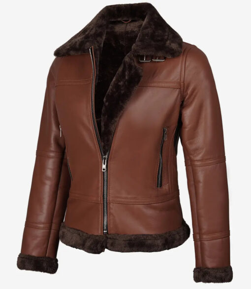 Women's B3 Cognac Shearling Lined Bomber Jacket