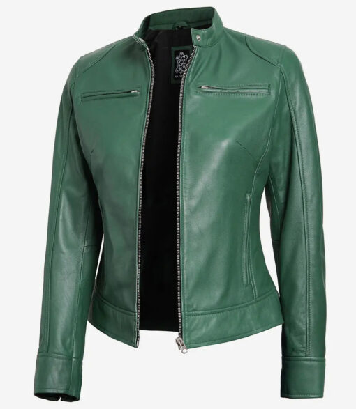 Women's Green Cafe Racer Leather Jacket