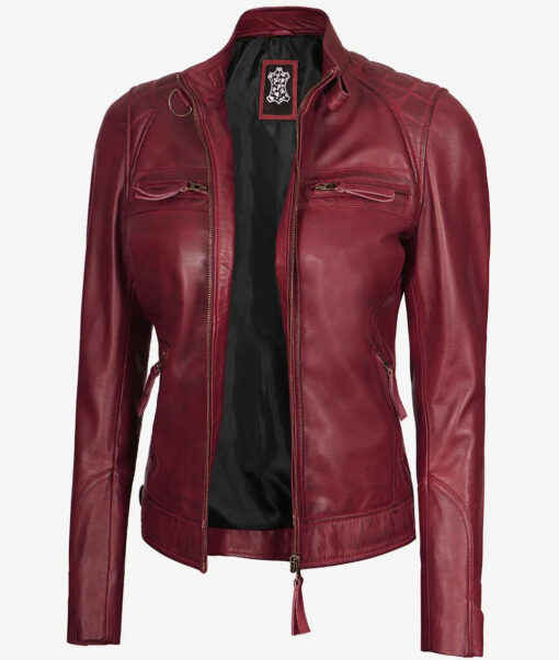 Women's Real Lambskin Maroon Leather Motorcycle Jacket
