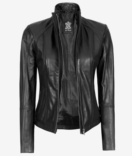 Women's Acerra Black Cafe Racer Leather Jacket